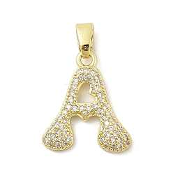 Letter A Латунные микро проложить кубического циркония подвески, буквы, реальный 18 k позолоченный, буква a, 19.5x17x3 мм, отверстие : 4.8x2.9 мм