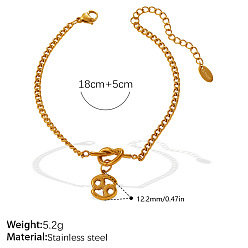 Cancer 304 Bracelets unisexes à breloques en acier inoxydable représentant douze constellations, or, cancer, 7.09 pouce (18 cm)