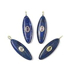Ляпис-Лазурь Крашеные природные лазурит подвески, Подвески в виде конского глаза с латунной микрофиброй из кубических цирконий (случайного цвета), золотые, 41x12x7 мм, отверстие : 2x4 мм