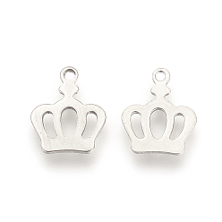 Нержавеющая Сталь Цвет Устойчивые к потускнению 201 подвески из нержавеющей стали, корона, цвет нержавеющей стали, 13.5x10.5x1 мм, отверстие : 1.5 мм