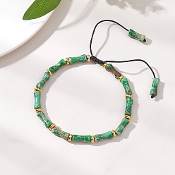 Средний Морско-зеленый Браслеты из плетеных бусин, окрашенных натуральными красителями, императорской яшмы и латуни., Браслеты из плетеного нейлонового шнура для женщин и мужчин, бамбук, средний морской зеленый, внутренний диаметр: 2.22~3.17 дюйм (5.65~8.05 см)
