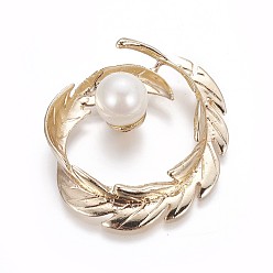 Золотой Латунные подвески, с оболочкой жемчуг, лист, золотые, 44x40x13.5 мм