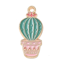 Green Alloy with Enamel Pendants, Cactus Charms, Light Gold, Green, 23x10x1.5mm, Hole: 1.6mm