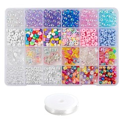 Gemischte Farbe DIY-Schmuck machen Kits, inklusive transparenter Acrylperlen, Manuell Polymer Ton Perlen, ABS-Kunststoff- und Acrylimitat-Perlen und elastischer Kristallfaden, Gemischte Farbe, Baeds: ca. 1106pcs/set