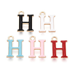 Letter H Стойки обшивки сплава эмали подвески, письмо амулеты, без кадмия, без никеля и без свинца, золотые, Письмо ч, 15.5~19.5x5.5~16.5x2.5 мм, отверстие : 1.8~2 мм