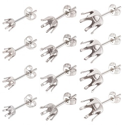 Нержавеющая Сталь Цвет 90 шт. 3 размер 304 серьги-гвоздики из нержавеющей стали, фурнитура для сережек со стразами, цвет нержавеющей стали, внутренний диаметр: 4~8 мм, штифты : 0.8 мм, пригодный для стразов 4~8 мм, 30шт / размер