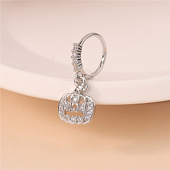 Платина Носовые кольца-кольца с подвесками из прозрачного кубического циркония с латунным микропаве на тему Хэллоуина, платина, внутренний диаметр: 8 мм