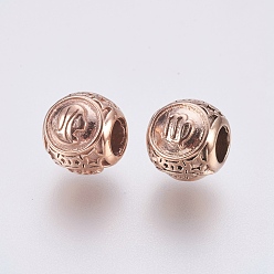 Розовое Золото 316 европейские бусины из хирургической нержавеющей стали, бусины с большим отверстием, Рондель с созвездиями Девы, розовое золото , 10x9 мм, отверстие : 4 мм