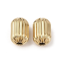 Настоящее золото 18K Текстурированные 304 шарики из нержавеющей стали, баррель, ионное покрытие (ip), реальный 18 k позолоченный, 11.5x7.5 мм, отверстие : 2 мм
