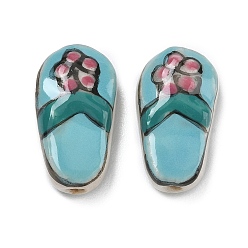 Medium Turquoise Handmade Porcelain Beads, Hand Painted, Famille Rose Porcelain, Slipper with Flower, Medium Turquoise, 22x12.5x7mm, Hole: 1.8mm
