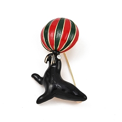 Разноцветный Эмалевые значки в виде морского льва, играющего в мяч, Броши из сплава со стразами для рюкзака, красочный, 58x37 мм