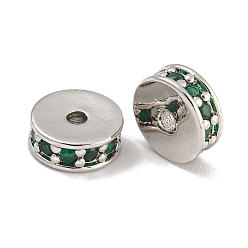 Темно-Зеленый Стойки обшивки латунь микро проложить кубического циркония бусы, без свинца и без кадмия, долговечный, платина, круглые, темно-зеленый, 7x2.5 мм, отверстие : 1.5 мм