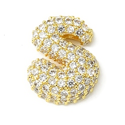 Letter S Подвески из латуни с покрытием из прозрачного кубического циркония, без кадмия и без свинца, долговечный, алфавит, реальный 18 k позолоченный, Письмо с, 16x13x5 мм, отверстие : 3x1.8 мм