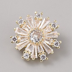 Light Gold 1 пуговицы с отверстием из цинкового сплава, с кубического циркония, цветок, золотой свет, 15.5 мм, отверстие : 6 мм