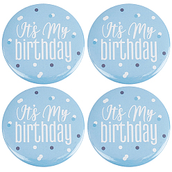 Cornflower Blue 4Pcs It's My Birthday Tinplate Brooches, Iron Lapel Pins for Backpack Clothes, Cornflower Blue, 58mm