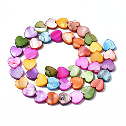Mixed Color Natural Freshwater Shell Beads Strands, Dyed, Heart, Mixed Color, 9~10x10x2~3mm, Hole: 0.8mm, about 44pcs/strand, 15.75 inch(40cm)