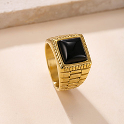 Черный 304 Кольца из нержавеющей стали и кубического циркония, квадратный, золотые, чёрные, размер США 10 (19.8 мм)