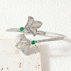 Серебро Браслеты-манжеты из цинкового сплава со стразами для женщин, цветок, серебряные, внутренний диаметр: 2-3/8 дюйм (6 см)