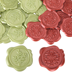 Mixed Shapes 50шт 2 стили клейкие восковые наклейки, конверт печать украшения, для поделок альбом diy подарок, цветок и листья, 30~30.8 мм, 25 шт / стиль