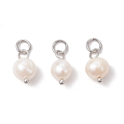 Нержавеющая Сталь Цвет Подвески из натурального культивированного пресноводного жемчуга с двух сторон полированные, с открытыми пружинными кольцами из нержавеющей стали 304, кремово-белые, цвет нержавеющей стали, 12x7 мм, отверстие : 3 мм