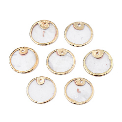 Capiz Shell Natural Capiz Shell Charms, with Light Gold Plated Brass Edge, Flat Round, 14.5~15x0.5~1mm, Hole: 1mm