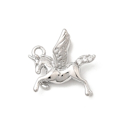Платина Латунные микро проложить кубического циркония подвески, прелести единорога, платина, 14.5x14x7.5 мм, отверстие : 1.4 мм