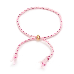 Pink Регулируемые плетеные хлопковые шнуры, изготовление браслетов-слайдеров, с позолоченными латунными бусинами, розовые, внутренний диаметр: 2-5/8 дюйм (6.6 см)