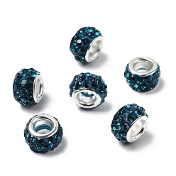 Синий Циркон Горный хрусталь из полимерной глины европейские бусины с большим отверстием, рондель, синий циркон, 11~12x7~7.5 мм, отверстие : 5 мм