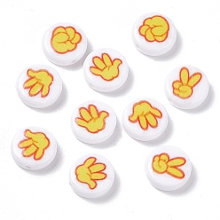 Red Opaque Printed Acrylic Beads, Flat Round, Red, 11x4mm, Hole: 1.5mm