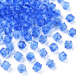 Kornblumenblau Transparente Acryl Perlen, facettiert, Viereck, Kornblumenblau, 5.5x5.5x5.5 mm, Bohrung: 1.8 mm, ca. 4485 Stk. / 500 g