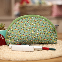 Желто-Зеленый Набор для вышивки косметички в форме луны с цветочным узором своими руками, включая иглы для вышивания и нитки, хлопчатобумажная льняная ткань, желто-зеленый, 17x12x8 см