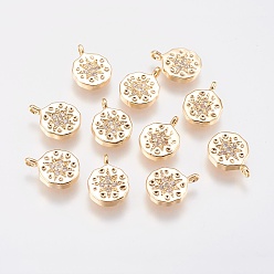 Настоящее золото 18K Латунные микро проложить кубического циркония прелести, плоско-круглые, реальный 18 k позолоченный, 14x10.5x1.5 мм, отверстие : 1 мм