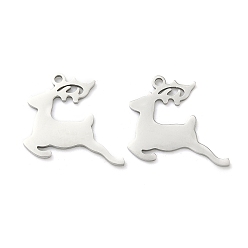 Нержавеющая Сталь Цвет Рождественские 201 подвески из нержавеющей стали, очарование северного оленя, лазерная резка, цвет нержавеющей стали, 16x18x0.8 мм, отверстие : 1.4 мм