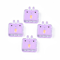 Violet Transparent Acrylic Beads, with Enamel, Rabbit, Violet, 24x22x8mm, Hole: 3mm