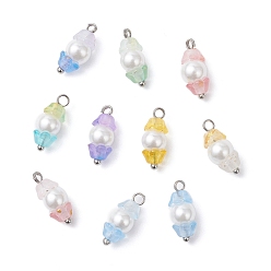 Платина Подвески из искусственного жемчуга, окрашенные методом запекания, , с акриловыми бусинами и латунной петлей, платина, 15x6 мм, отверстие : 1.8 мм