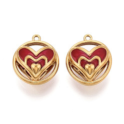 (123L) Белый крем непрозрачный блеск 304 нержавеющей стальной эмали подвески, сердце прелести, полый, ионное покрытие (ip), реальный 18 k позолоченный, огнеупорный кирпич, 25x22x14.5~15.5 мм, отверстие : 1.9 мм