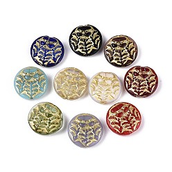 (52) Непрозрачная лаванда Плоский круглый с тремя стеклянными бусинами, золотой металл обвитыми, разноцветные, 18x8 мм, отверстие : 1 мм