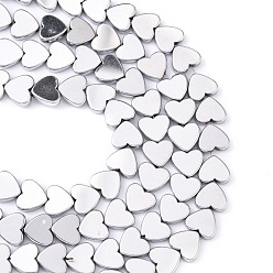Platinum Plated Non-magnetic Synthetic Hematite Beads Strands, Grade A, Heart, Platinum Plated, 8x8x2mm, Hole: 1mm, 50pcs/strand, 15.5 inch
