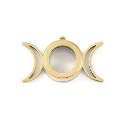 Настоящее золото 18K Ионное покрытие (IP) 304 подвески-медальоны из нержавеющей стали, со стеклом, тройной лунный оберег, реальный 18 k позолоченный, 23x39.5x11 мм, отверстие : 2.2 мм