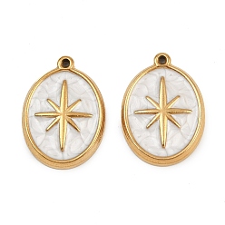 Белый 304 нержавеющей стальной эмали подвески, овальные со звездой, реальный 18 k позолоченный, белые, 20.5x14.5x3 мм, отверстие : 1 мм