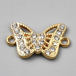 Light Gold Zinc Alloy Rhinestone Connector Charms, Butterfly, Light Gold, 13.5x22.5x2mm, Hole: 1.6mm