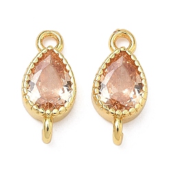 Темный Лосось Латунные подвески-каплевидные элементы с кубическим цирконием, инкрустированные фианитами., золотые, стойки покрытие, без кадмия и без свинца, долговечный, темный лосось, 13.5x6x3 мм, отверстия : 1.4 mm и 1.6 мм