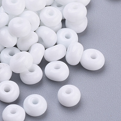 White Baking Paint Glass Seed Beads, Round, White, 4~4.5x3mm, Hole: 1~1.2mm, about 4500pcs/bag, about 450g/bag