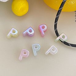 Letter P Cuentas acrílicas con letras y baño UV, abalorios de grande agujero, jalea de imitación, iridiscente, letra p, 19.8~21x8.7~20.5x13.6~13.8 mm, agujero: 6.3 mm