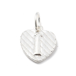 Letter I 925 серебряное сердце с подвесками в виде заглавных букв, с прыжковых колец, серебро , Буква "i", 11.5x10.5x1.5 мм, отверстие : 4 мм