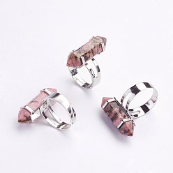 Родонит Кольца натурального родонита, с обнаружением железного кольца, платина, Размер 8, 18 мм