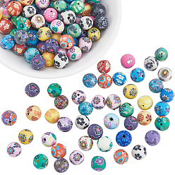 (52) Непрозрачная лаванда 120 шт. бусины из полимерной глины с цветочным узором ручной работы, круглые, разноцветные, 9~10 мм, отверстие : 1~2 мм