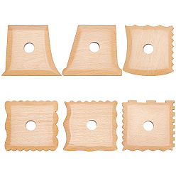 BurlyWood 6Pcs Wooden Pottery Foot Shaper Tools, Pottery Tools, Mixed Shapes, BurlyWood, 78~80x76~90x5mm, Hole: 15mm