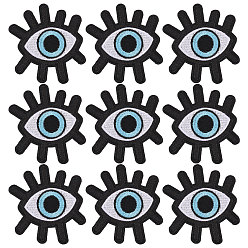 Черный 9 шт. компьютеризированная вышивка тканевых лоскутков, наклеить патч, аксессуары для костюма, аппликация, злые глаза, чёрные, 75x66x1.5 мм