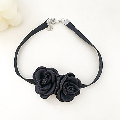 Черный Двойные 3d розовые полиэстеровые колье-чокер с цепочками на концах из сплава, платина, чёрные, 12.60 дюйм (32 см)